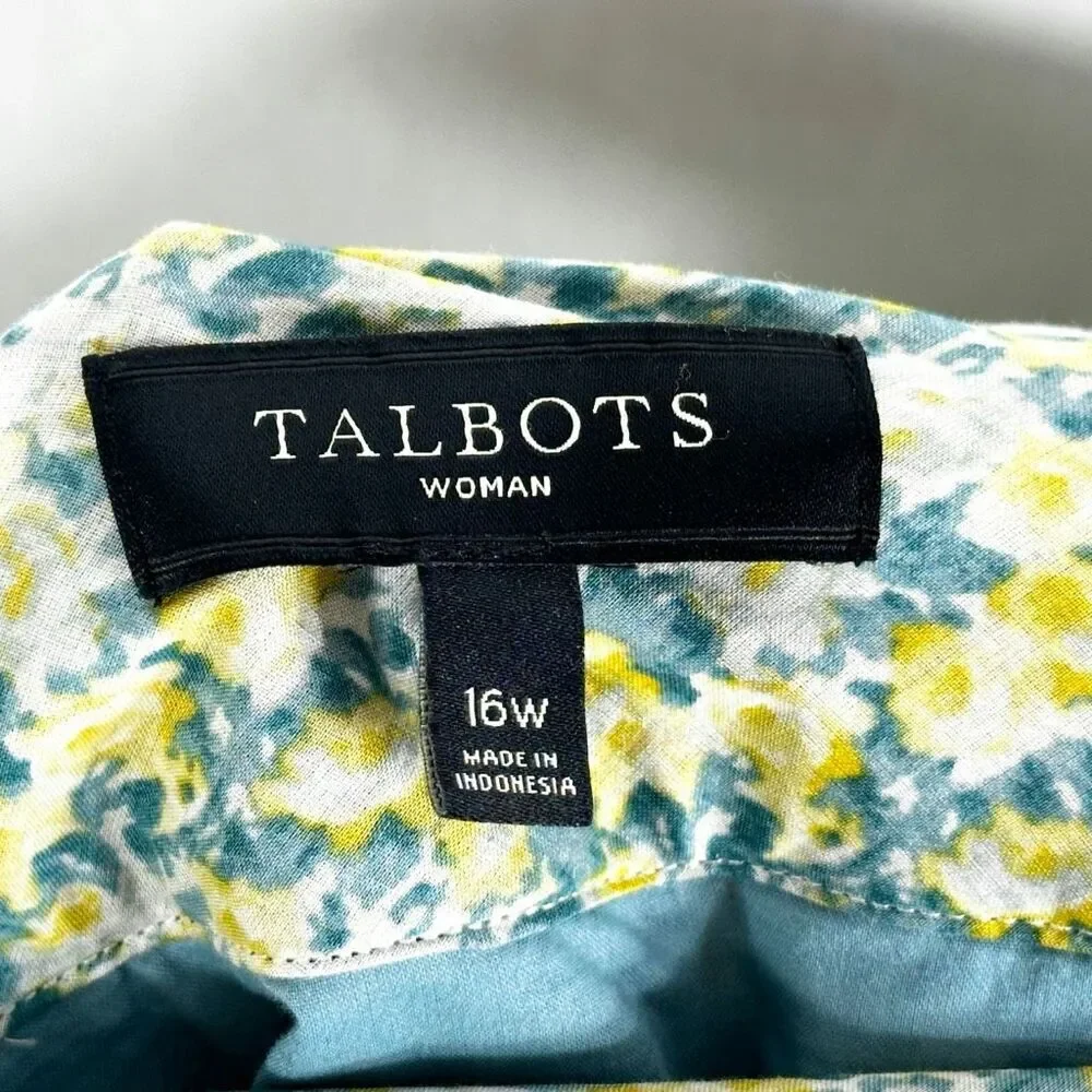 Talbots Plus Size 16W Skirt Floral Lined Zip Green Yellow Knee Length‎ 1045
